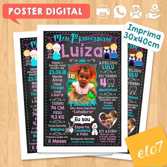 Arte Digital Chalkboard Aniversário Frozen com Foto