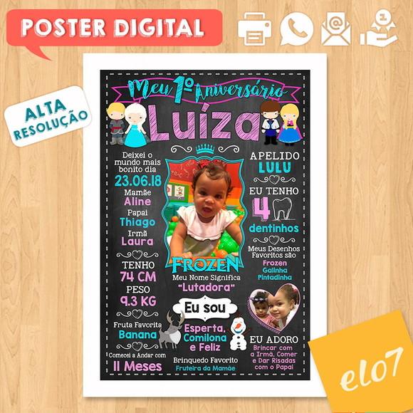 Arte Digital Chalkboard Aniversário Frozen com Foto
