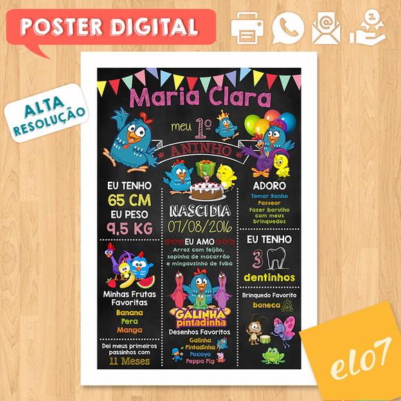Arte Digital Chalkboard Aniversário Galinha Pintadinha