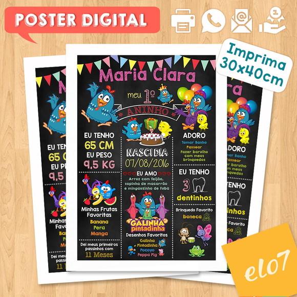 Arte Digital Chalkboard Aniversário Galinha Pintadinha