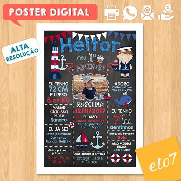 Arte Digital Chalkboard Aniversário Marinheiro