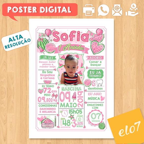 Arte Digital Chalkboard Aniversário Melancia Rosa