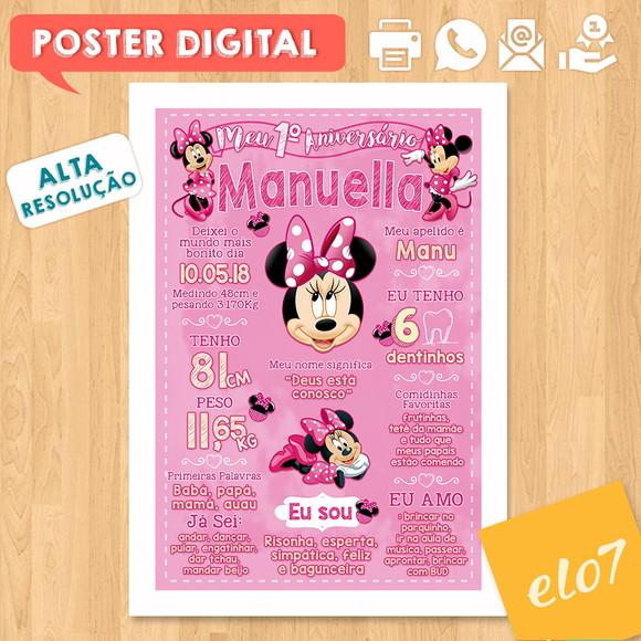 Arte Digital Chalkboard Aniversário Minnie Rosa