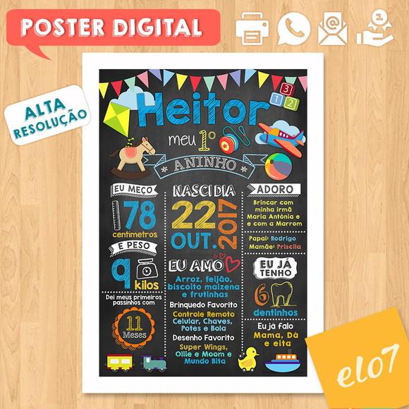Arte Digital Chalkboard Aniversário Menino Brinquedos