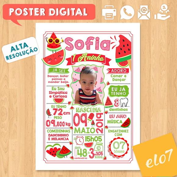 Arte Digital Chalkboard Aniversário Melancia Vermelha