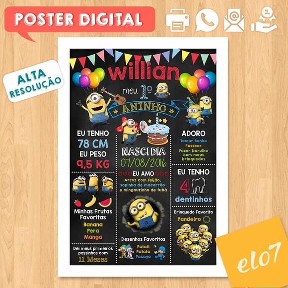 Arte Digital Chalkboard Aniversário os Minions
