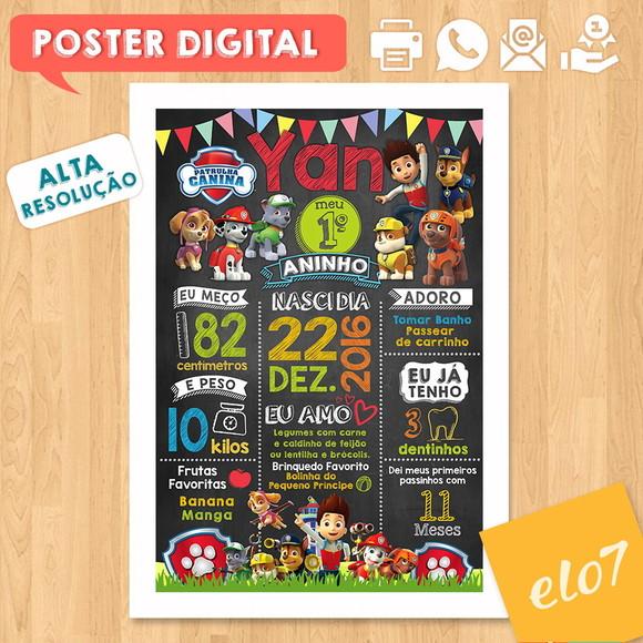 Arte Digital Chalkboard Aniversário Patrulha Canina