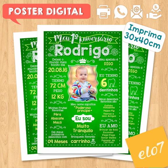 Arte Digital Chalkboard Aniversário Príncipe Verde