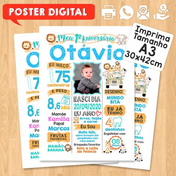 Arte Digital Chalkboard Aniversário Safari Zoológico