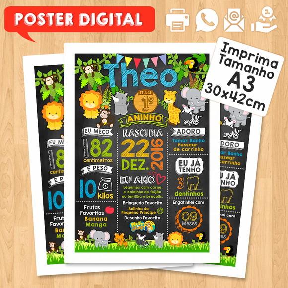 Arte Digital Chalkboard Aniversário Safari Zoológico