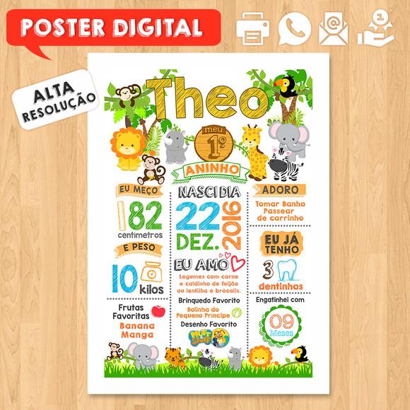 Arte Digital Chalkboard Aniversário Safari Zoológico