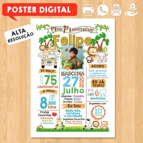 Arte Digital Chalkboard Aniversário Safari Zoológico