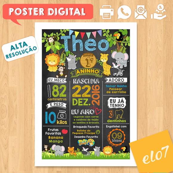 Arte Digital Chalkboard Aniversário Safari Zoológico