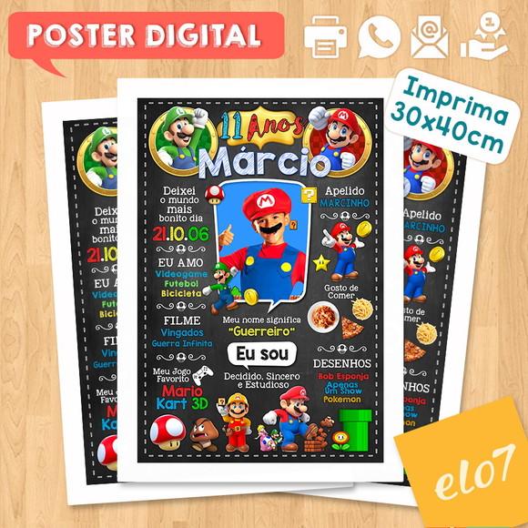 Arte Digital Chalkboard Aniversário Super Mário