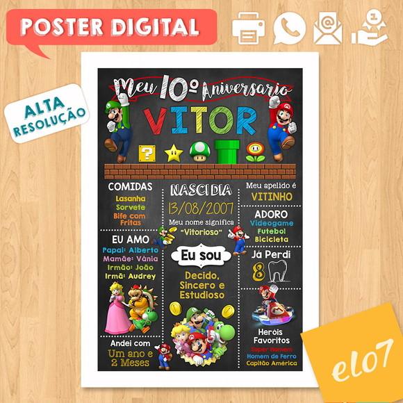 Arte Digital Chalkboard Aniversário Super Mário