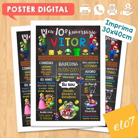 Arte Digital Chalkboard Aniversário Super Mário