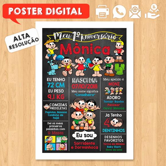 Arte Digital Chalkboard Aniversário Turma da Mônica