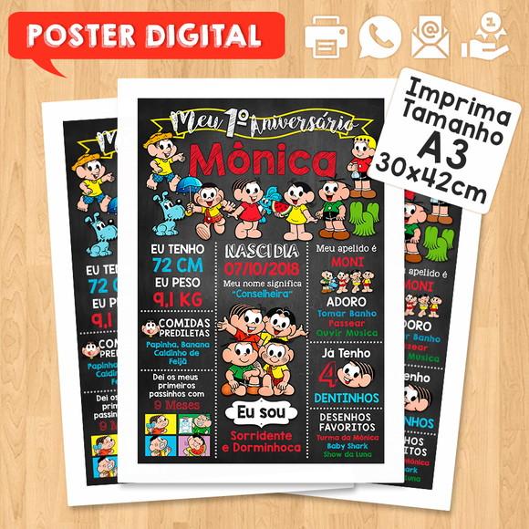 Arte Digital Chalkboard Aniversário Turma da Mônica