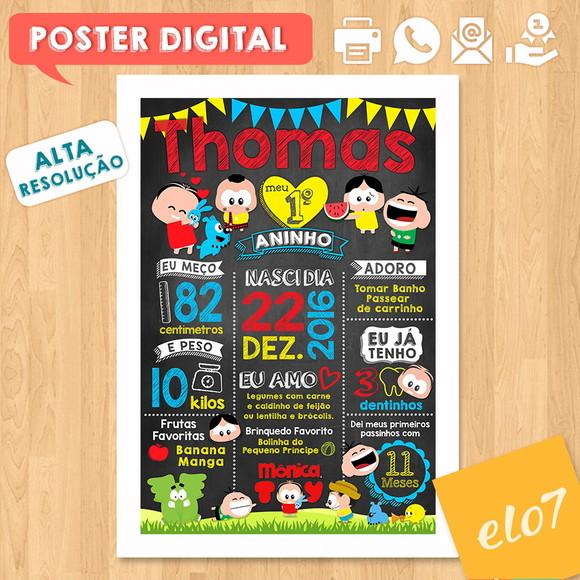 Arte Digital Chalkboard Aniversário Turma da Mônica Toy