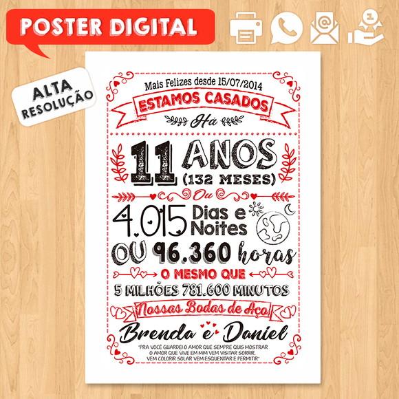 Arte Digital Chalkboard Bodas Aço 11 Anos A3 30x42cm