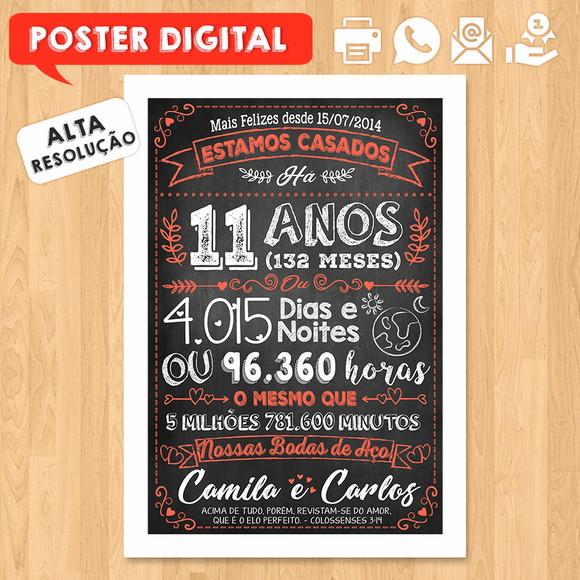 Arte Digital Chalkboard Bodas Aço 11 Anos A3 30x42cm