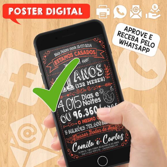 Arte Digital Chalkboard Bodas Aço 11 Anos A3 30x42cm