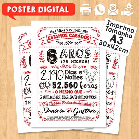 Arte Digital Chalkboard Bodas Açúcar 06 Anos A3 30x42cm