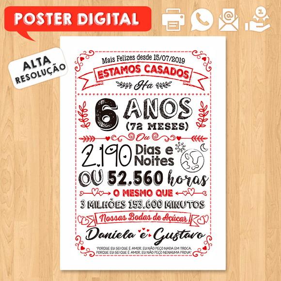 Arte Digital Chalkboard Bodas Açúcar 06 Anos A3 30x42cm