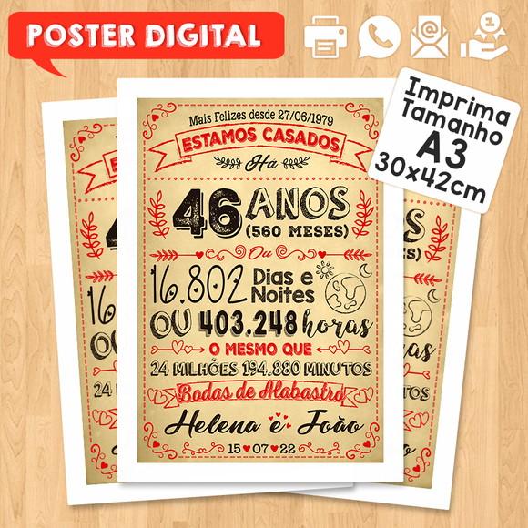 Arte Digital Chalkboard Bodas Alabastro 46 Anos A3 30x42cm