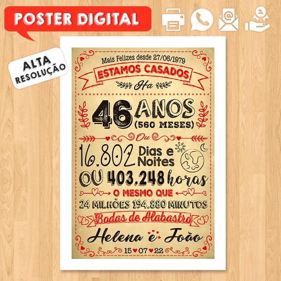 Arte Digital Chalkboard Bodas Alabastro 46 Anos A3 30x42cm