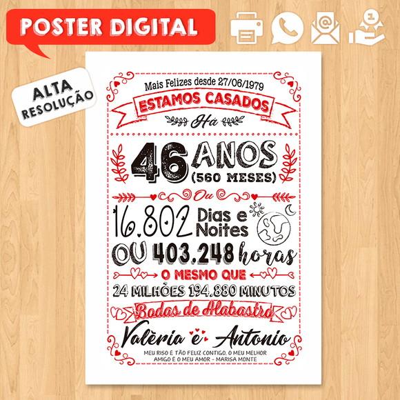 Arte Digital Chalkboard Bodas Alabastro 46 Anos A3 30x42cm