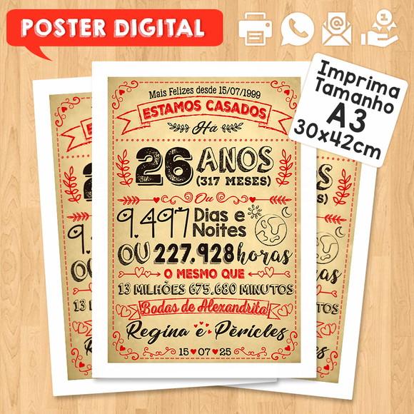 Arte Digital Chalkboard Bodas Alexandrita 26 Anos A3 30x42cm