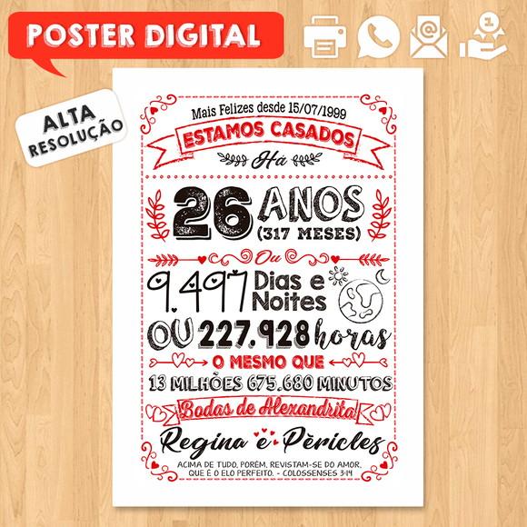 Arte Digital Chalkboard Bodas Alexandrita 26 Anos A3 30x42cm