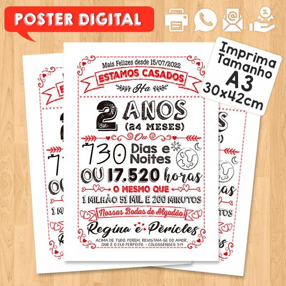 Arte Digital Chalkboard Bodas Algodão 02 Anos A3 30x42cm