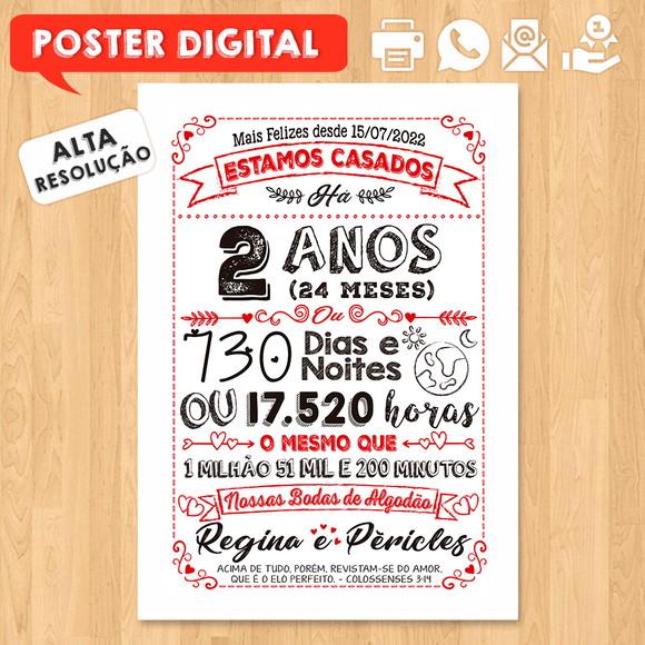 Arte Digital Chalkboard Bodas Algodão 02 Anos A3 30x42cm