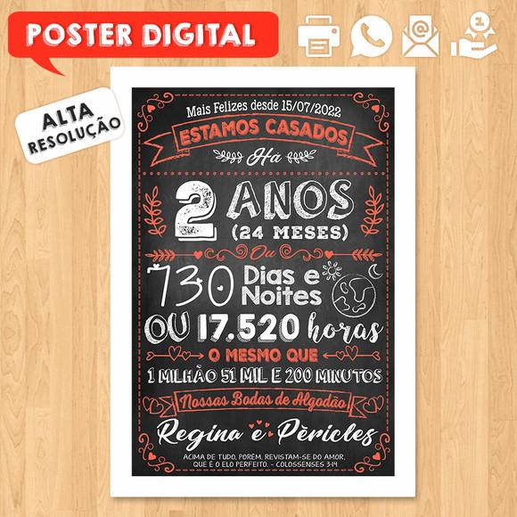 Arte Digital Chalkboard Bodas Algodão 02 Anos A3 30x42cm