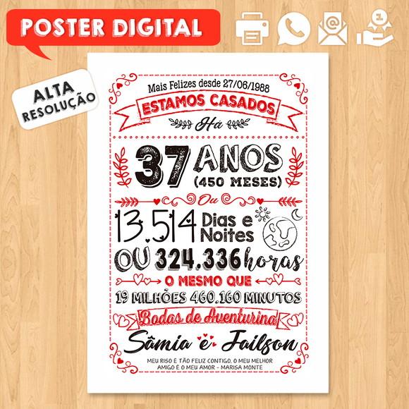 Arte Digital Chalkboard Bodas Aventurina 37 Anos A3 30x42cm