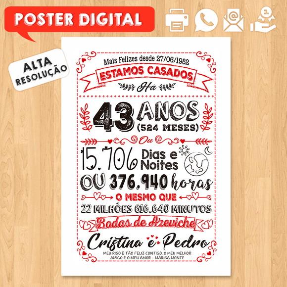 Arte Digital Chalkboard Bodas Azeviche 43 Anos A3 30x42cm