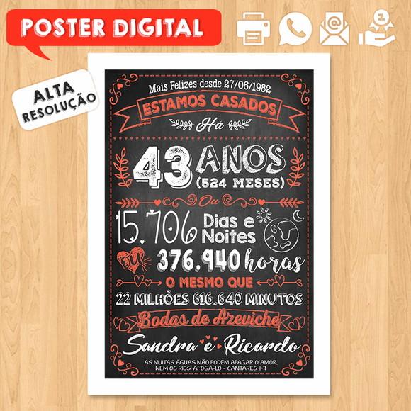 Arte Digital Chalkboard Bodas Azeviche 43 Anos A3 30x42cm