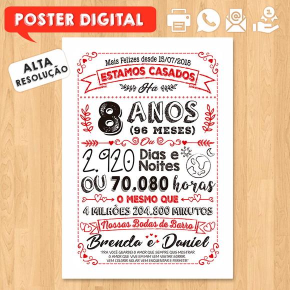 Arte Digital Chalkboard Bodas Barro 08 Anos A3 30x42cm