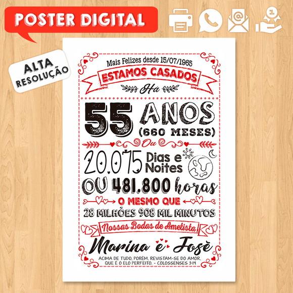 Arte Digital Chalkboard Bodas Casamento Ametista 55 Anos