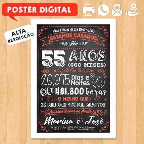 Arte Digital Chalkboard Bodas Casamento Ametista 55 Anos