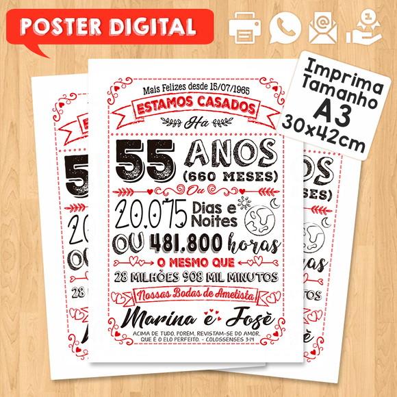 Arte Digital Chalkboard Bodas Casamento Ametista 55 Anos
