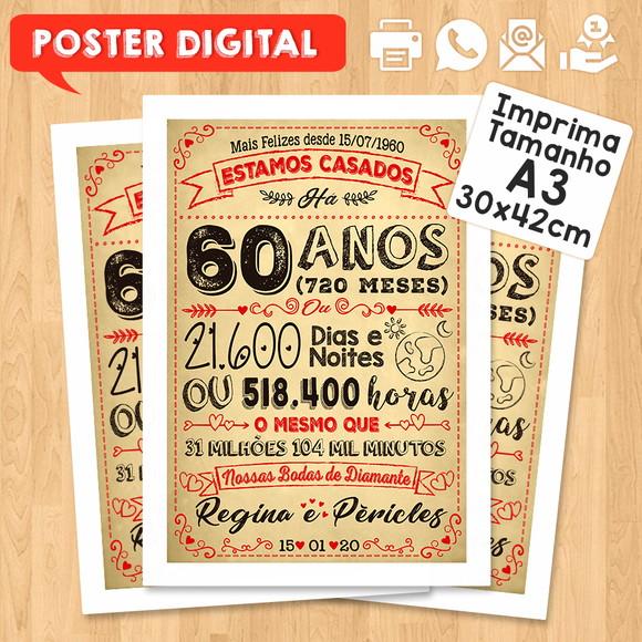 Arte Digital Chalkboard Bodas Casamento Diamante 60 Anos