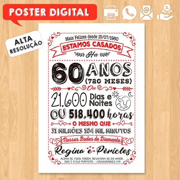 Arte Digital Chalkboard Bodas Casamento Diamante 60 Anos