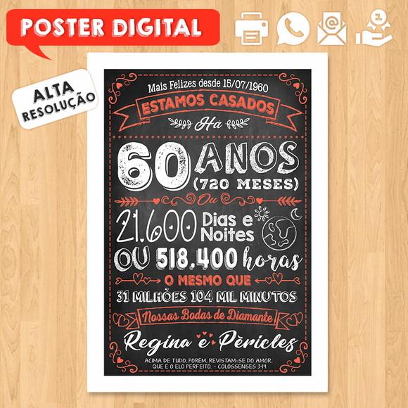 Arte Digital Chalkboard Bodas Casamento Diamante 60 Anos