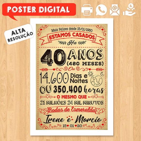 Arte Digital Chalkboard Bodas Casamento Esmeralda 40 Anos