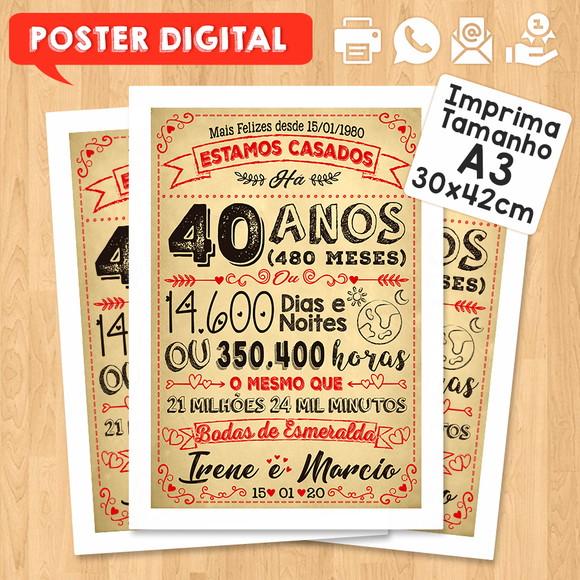 Arte Digital Chalkboard Bodas Casamento Esmeralda 40 Anos
