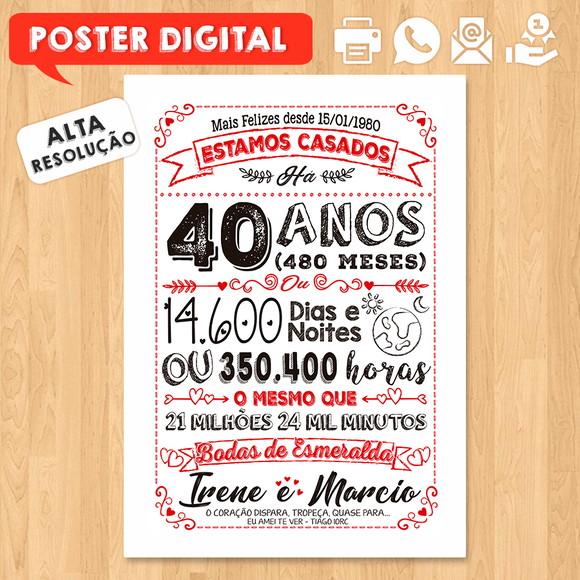 Arte Digital Chalkboard Bodas Casamento Esmeralda 40 Anos