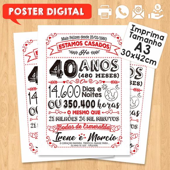 Arte Digital Chalkboard Bodas Casamento Esmeralda 40 Anos